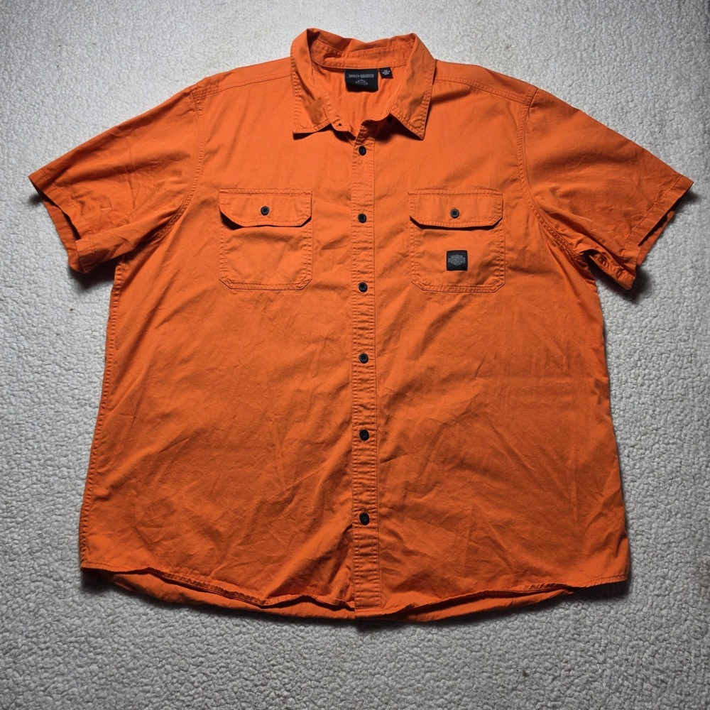 Harley-Davidson Mens 3XL Orange Short Sleeve Eagle Graphic Button Up Shirt
